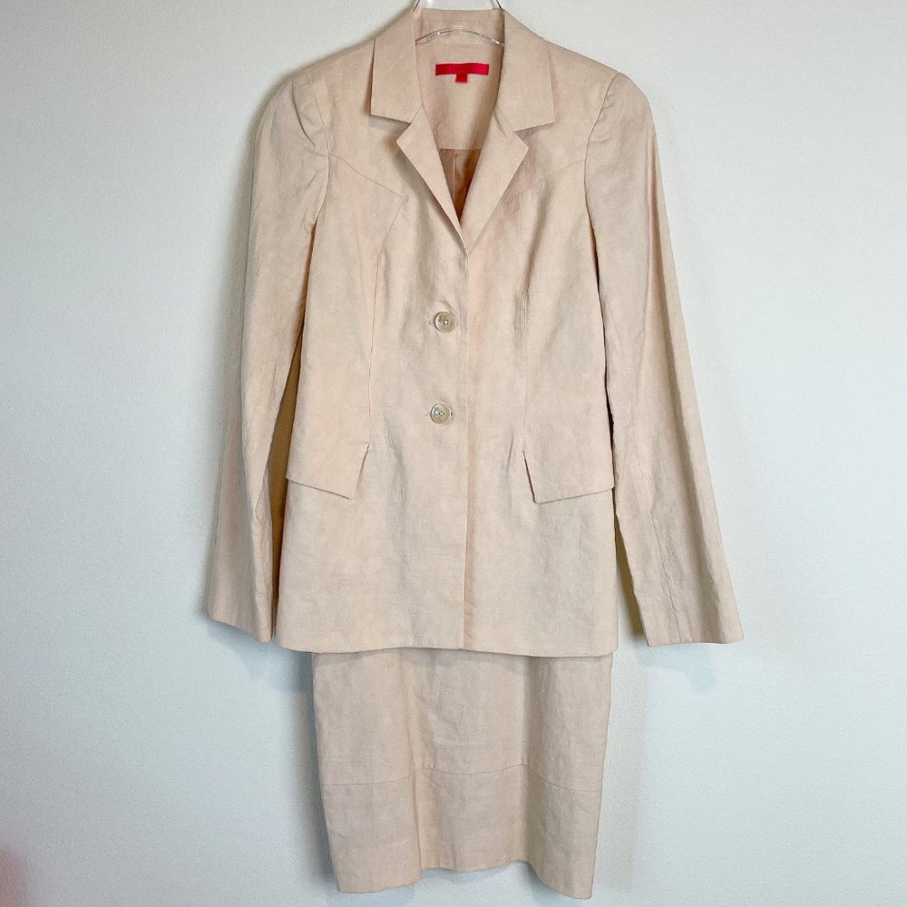 Shamask Dress & Jacket Cream Neutral Light Beige Linen Silk Blend Size 4